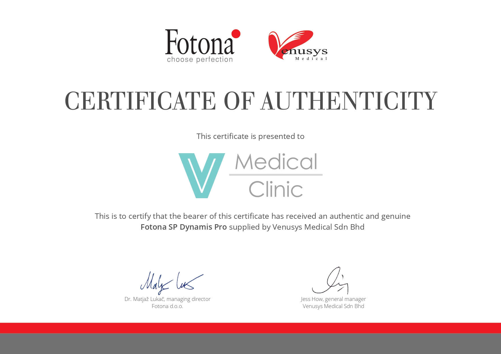 fotona laser machine certificate