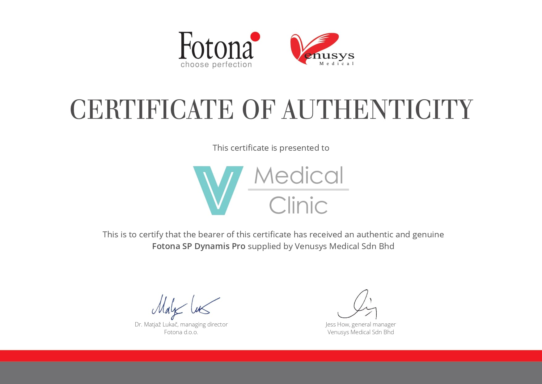 Fotona SP Dynamis Pro Certificate